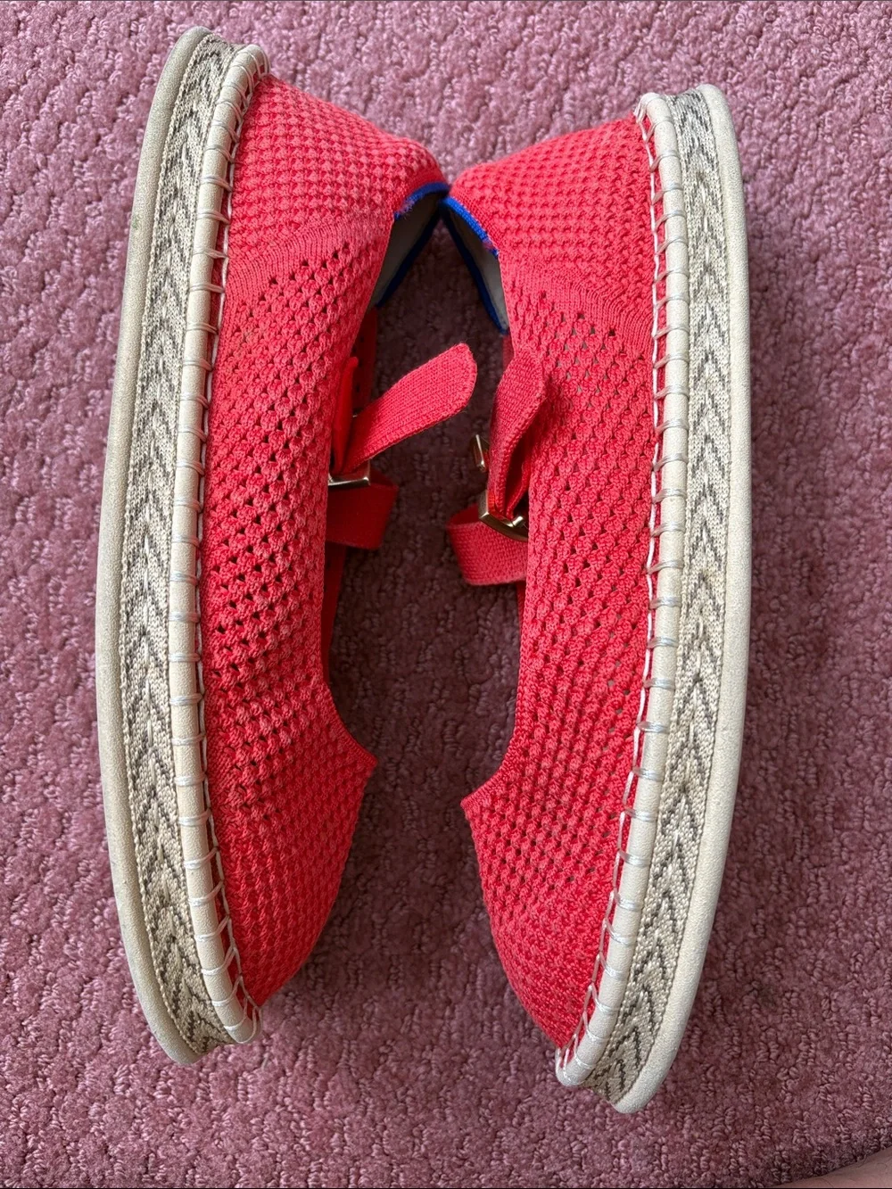 Rothy's Coral Knit Mary Jane Flats with Gold Buckle